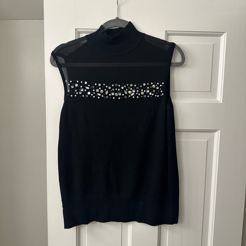 Cable & Gauge Black Sleeveless Top with Embellishments